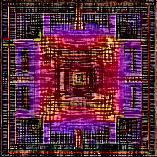 Prompt: a microchip, abstract repetitive dark geometry construct