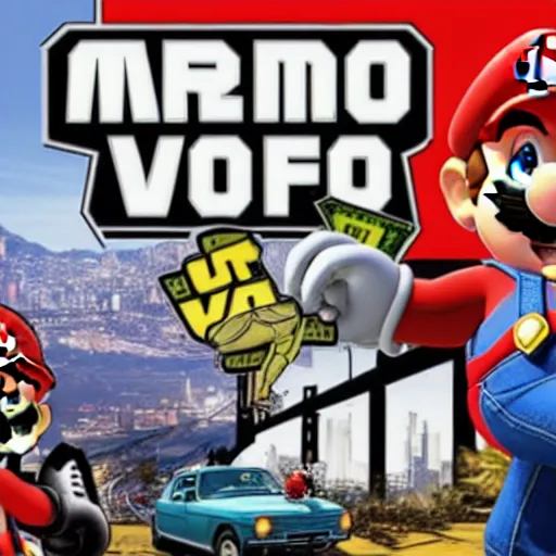 Prompt: mario as a gta v cover