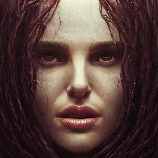 Prompt: a portrait of natalie portman as medusa in dramatic lighting, snakehair, interior background, artstation, by greg rutkowski, by beksinski, a realism masterpiece