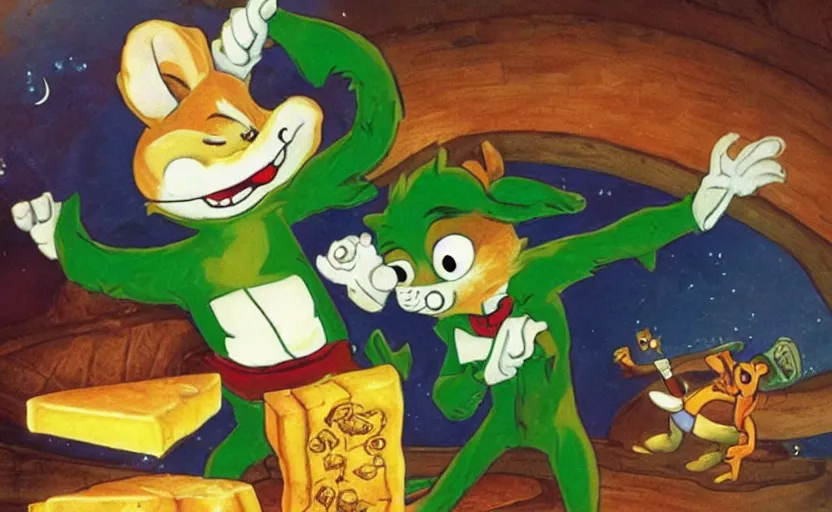 Prompt: “ geronimo stilton, on the cheese planet ”