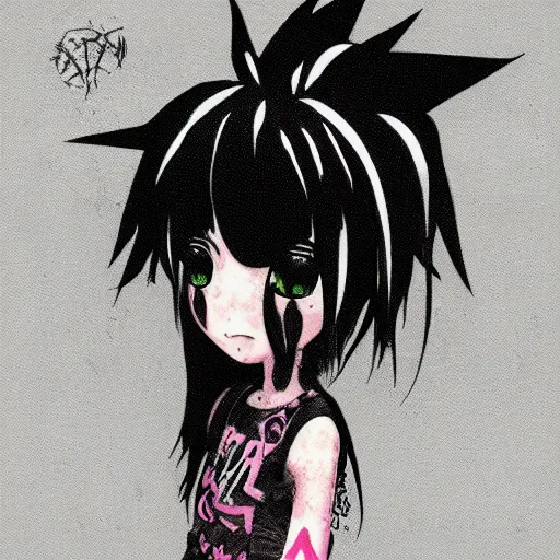 Prompt: punk little girl, profile picture, grunge fashion, reflection, 8 k, cute artwork, hd, inspired by made in abyss, gothic style