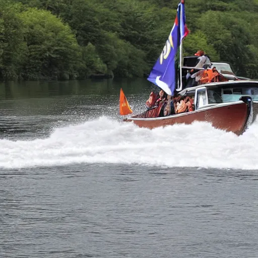 Image similar to viking speedboat sailing down a river