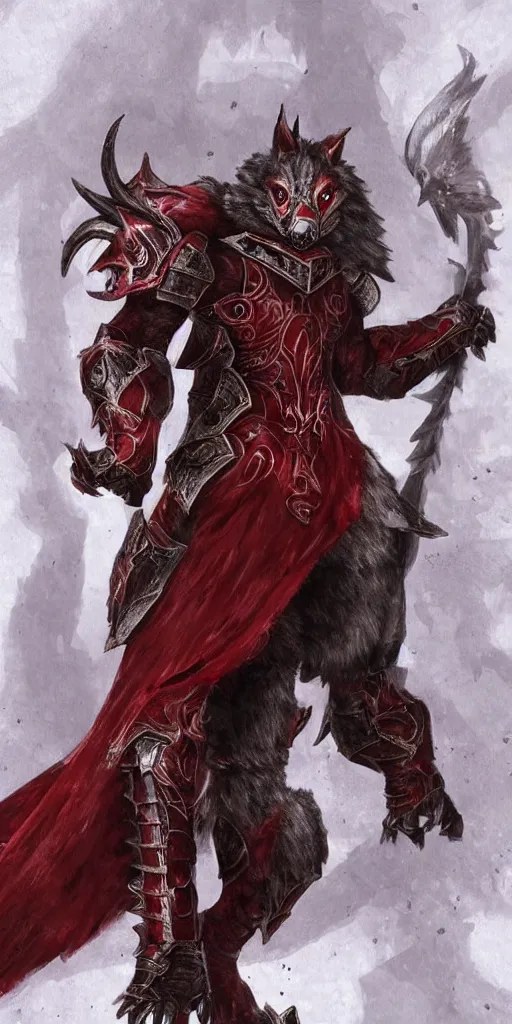 Image similar to beautiful, highly detailed, anthropomorphic elegant crimson wolf knight furry in armor, magic the gathering