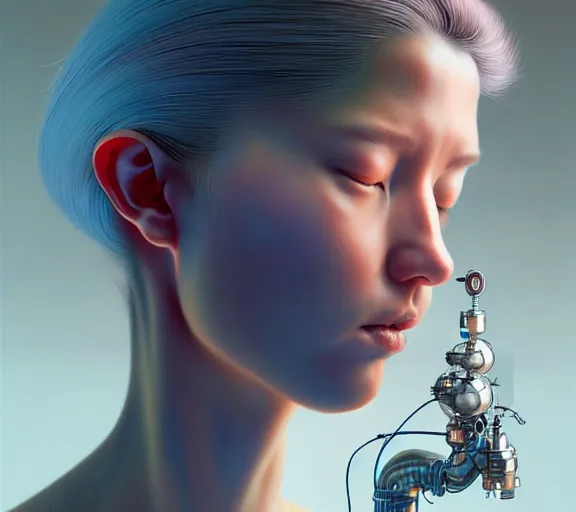 Image similar to hyperrealistic photography of a gorgeous female scientist constructing an empathy machine in the style of jin kagetsu, james jean, chris cunningham, hans bellmer and wlop, highly detailed, face symmetry, masterpiece, award - winning, sharp focus, intricate concept art, ambient lighting, 8 k, artstation