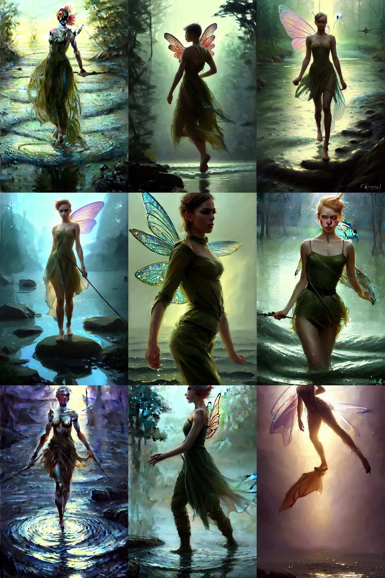 Prompt: portrait of a fairy dressed in military clothes walking on water, stylised military clothes, shiny skin, beautiful eyes, beautiful, small details, night setting, realistic poster with volumetric light from craig mallism, artgerm, jeremy lipkin and michael garmash, unreal engine, radiant light, detailed and complex environment, digital art, trends at art station, a masterpiece