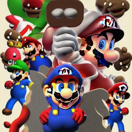 Prompt: Super Mario facing away, resident evil, dark fantasy, horror