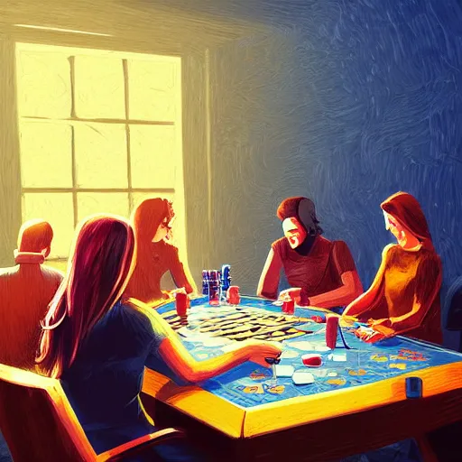 Image similar to poker game by alena aenami and annato finnstark