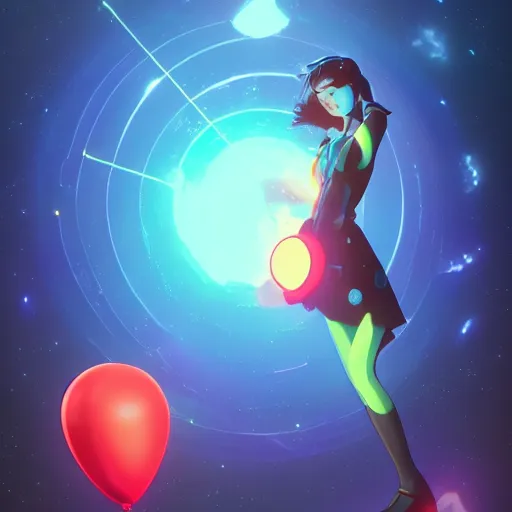 Image similar to cat with a neon balloon in space | hyperrealistic digital painting by makoto shinkai, ilya kuvshinov, lois van baarle, rossdraws | afrofuturism in the style of hearthstone and overwatch, trending on artstation