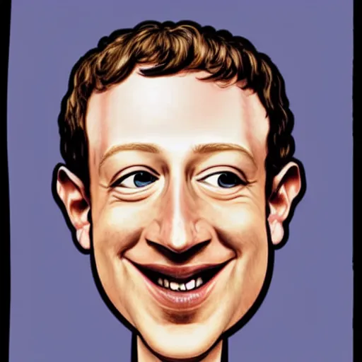 Image similar to a caricature portrait of Mark Zuckerberg drawn by Mort Drucker Mad Magazine