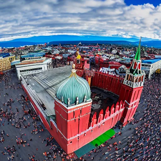 Image similar to drone photo of giant kiwi on red square, super wide shot, 1 2 mm, bokeh