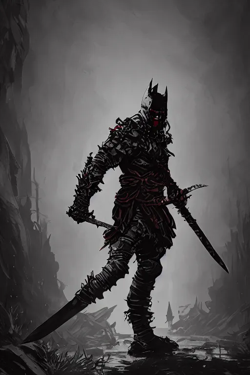 Image similar to A dark fantasy knight with a sword in the style of darkest dungeon, highly detailed, sharp focus, smooth, concept art, digital art, octane render, 4k