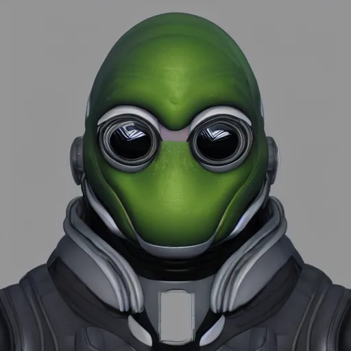 Image similar to character design portrait, of a cyborg frog like alien space pilot, artstation, concept art, 3 d render,