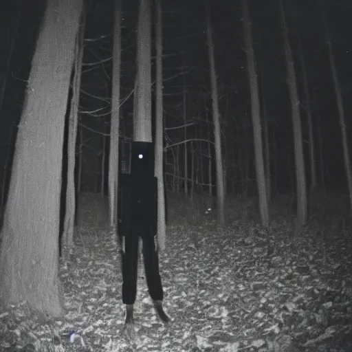 Image similar to photo of a grey alien at night in a forest, 8mm film