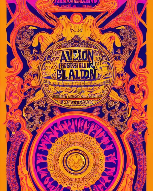 Image similar to avalon ballroom poster art by victor moscoso, hd vector art, award winning on behance