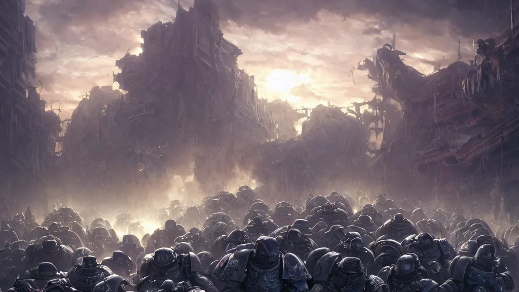 Prompt: a photorealistic hyperrealistic close up render of an epic close quarters last stand between a few space marines and genestealers from warhammer 4 0 k by greg rutkowski, james paick, wlop, nicolas bouvier sparth, artgerm, dramatic moody sunset lighting, long shadows, volumetric, cinematic atmosphere, octane render, artstation, 8 k