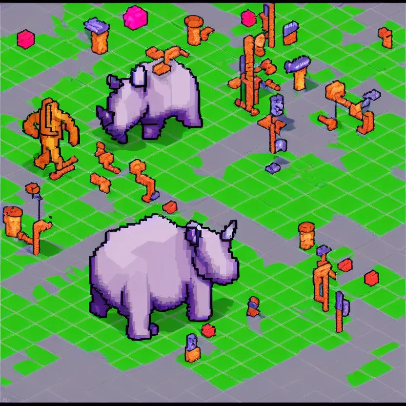 Prompt: rhinoceros isometric pixel art sprite