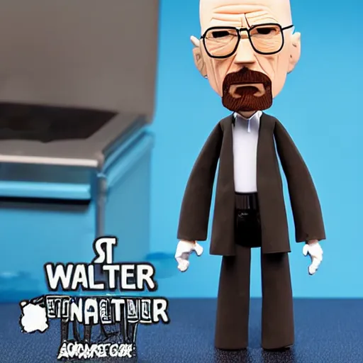 Image similar to a stopmotion animation puppet of walter white, vinyl action figure, plastic, toy