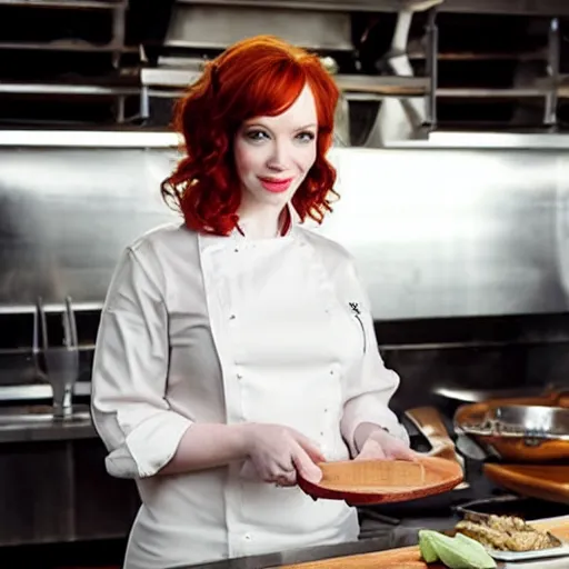 Prompt: christina hendricks as chef,