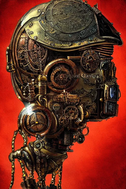 Image similar to steampunk helmet fantasy art mask robot ninja stylized digital illustration sharp focus, elegant intricate digital painting artstation concept art global illumination ray tracing advanced technology chaykin howard and campionpascale and cooke darwyn and davis jack