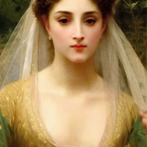 Image similar to portrait painting of a princess, close-up, elegant, graceful, by Bouguereau, highly detailed