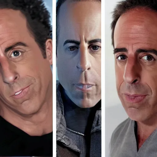 Image similar to the 1 0 0 tv show except everyone is jerry seinfeld hyperrealism photo - realistic