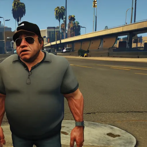 Prompt: in-game screenshot of Danny Devito in Grand Theft Auto V (2013)