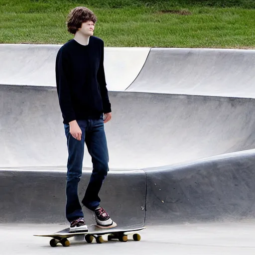 Image similar to jesse eisenberg, at a skatepark