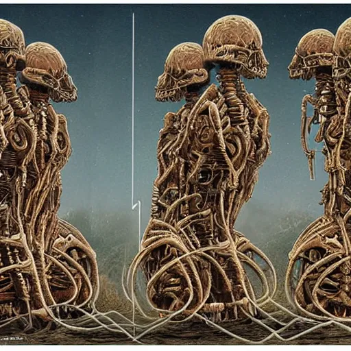 Image similar to organic cyborg alien skeleton style of peter gric Lovecraftian alien centipede dark celestial