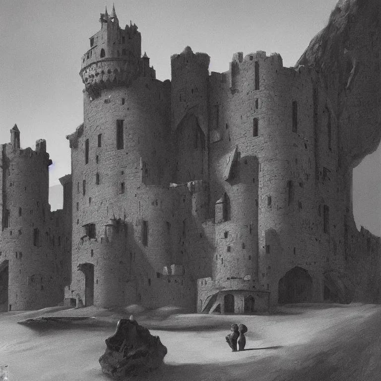 Image similar to castle that looks like a skull, Edward Hopper and James Gilleard, Zdzislaw Beksinski, Steven Outram highly detailed