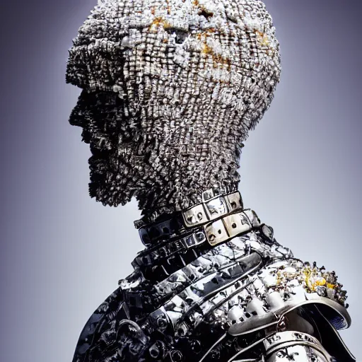 Prompt: a portrait of a beautiful young male wearing an alexander mcqueen armor made of parts of an android , photographed by andrew thomas huang, artistic