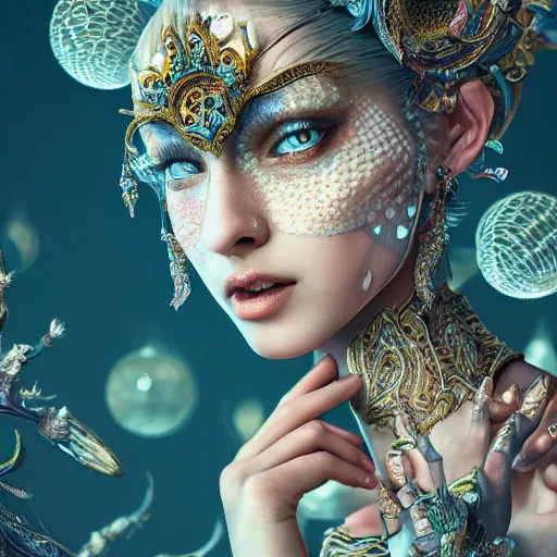 Image similar to wonderful princess of fractals and patterns, beautiful face, hyper detailed, background intricate and detailed, ornate 8 k gorgeous intricate detailed, octane render