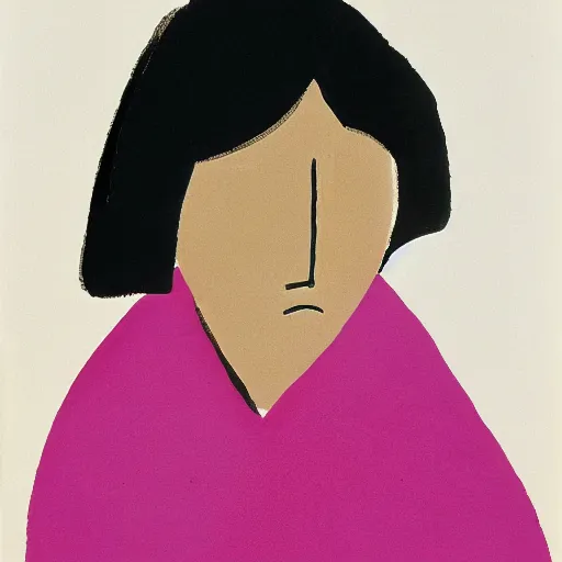 Image similar to A beautiful illustration. She has deeply tanned skin that makes me think of Oort, an almond Asian face and a compact, powerful body. magenta, 1970s by Ben Shahn, by Etel Adnan rich details, unnerving