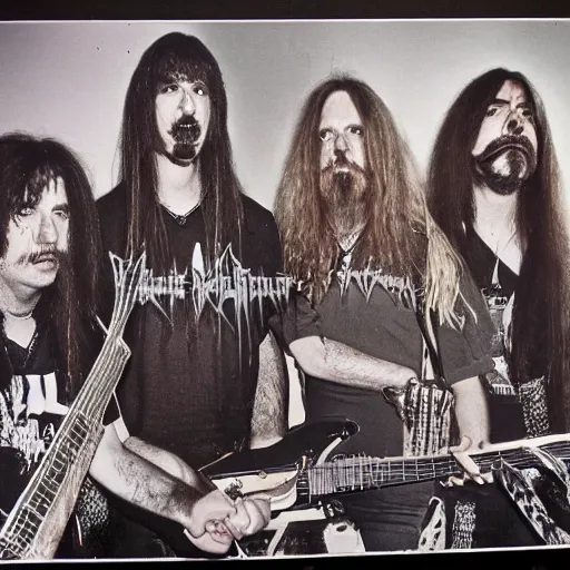 Image similar to 1 9 8 0 s death metal band promo photo, fine detailed, photorealistic, portrait