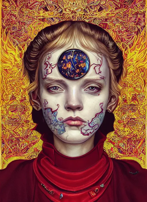 Image similar to flame portrait :: by Martine Johanna and Simon Stålenhag and Chie Yoshii and Casey Weldon and Guillermo del toro :: ornate, dynamic, particulate, rich colors, intricate, harper's bazaar, elegant, highly detailed, centered, artstation, smooth, sharp focus, octane render, 3d