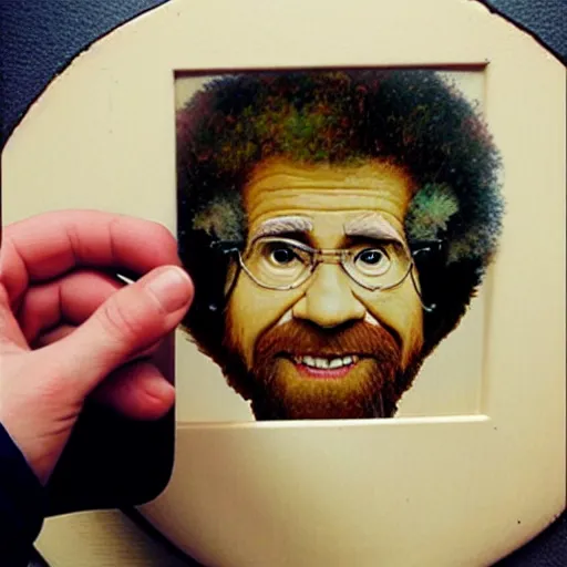 Prompt: bob ross embedded in an avocado, surrealist painting