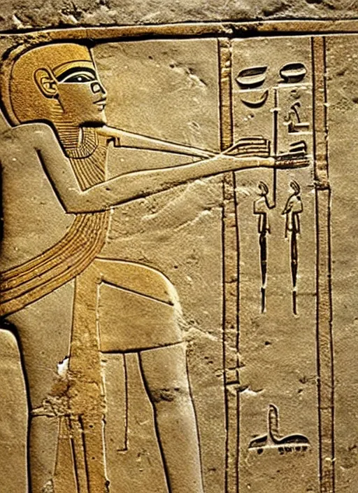 Image similar to ancient egyptian relief of a man shooting a bolt action rifle