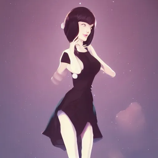 Image similar to , a beautiful woman with dark brown hair wearing a black dress, fantasy, by lois van baarle, Ilya Kuvshinov, Stanley Artgerm Lau, WLOP, Rossdraws, trending on artstation,