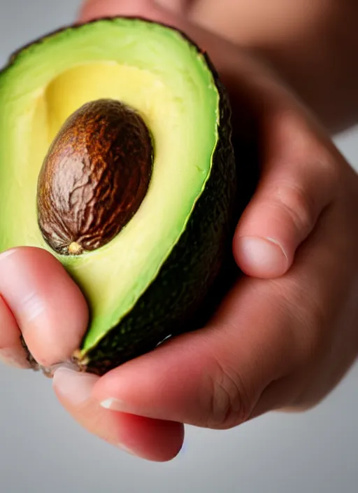 Image similar to photo avocado on a hand soft focus isolated white background