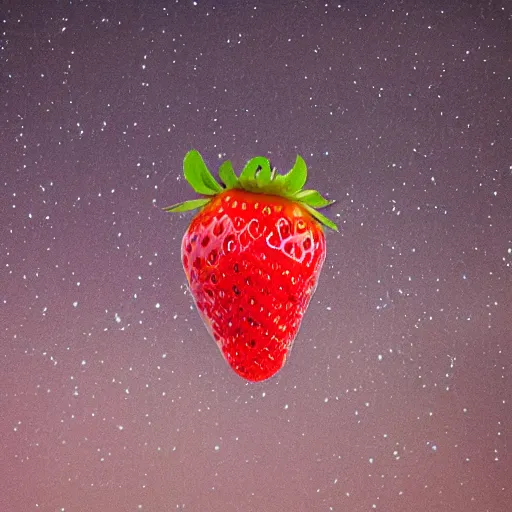 Prompt: product shot of a fresh strawberry in the night's sky, octane, vray, 8 k