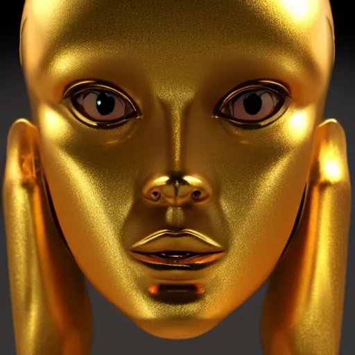 Prompt: golden robot goddess face, photography, ultra realistic, highly detailed, 8 k