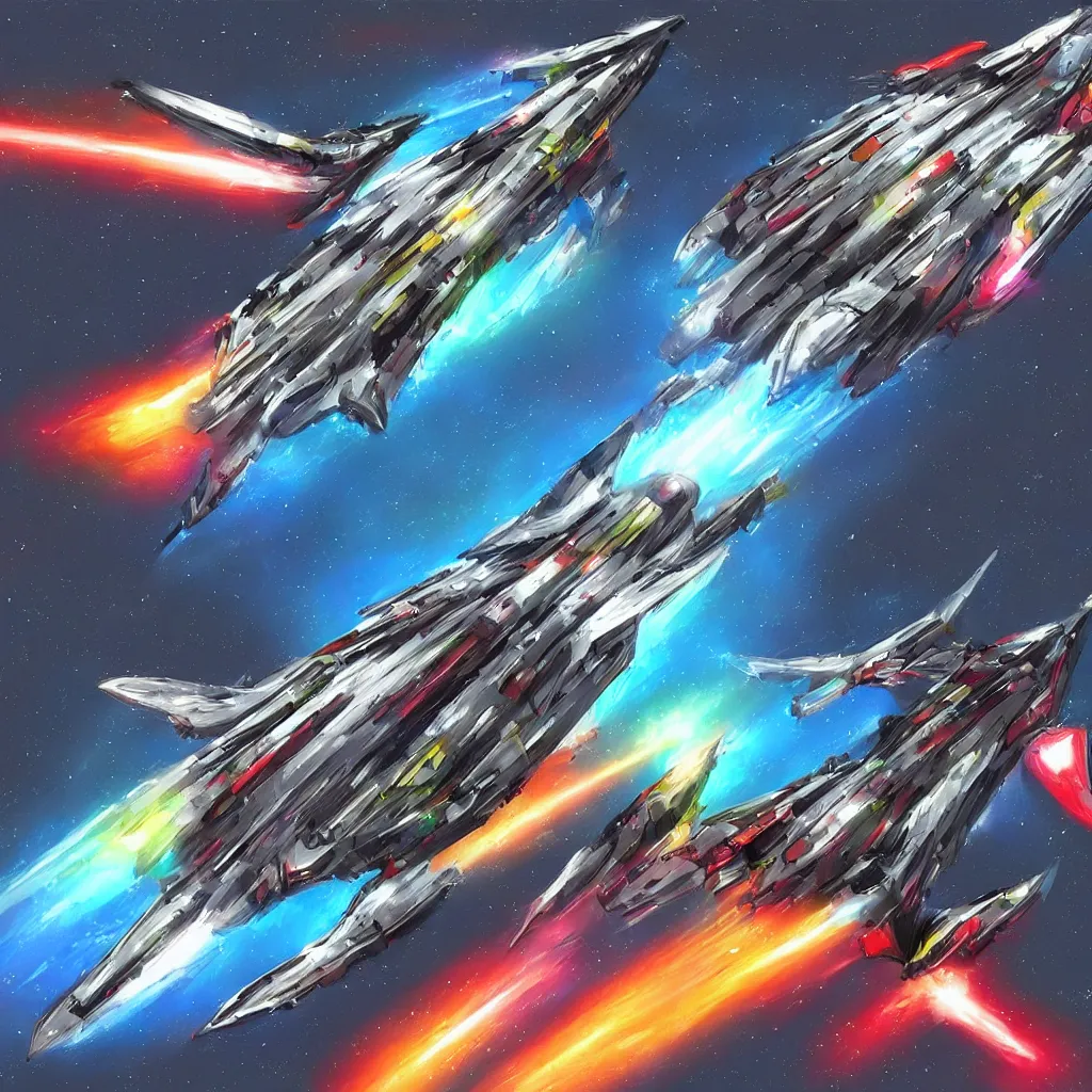 Image similar to combat spaceship concept art colorful