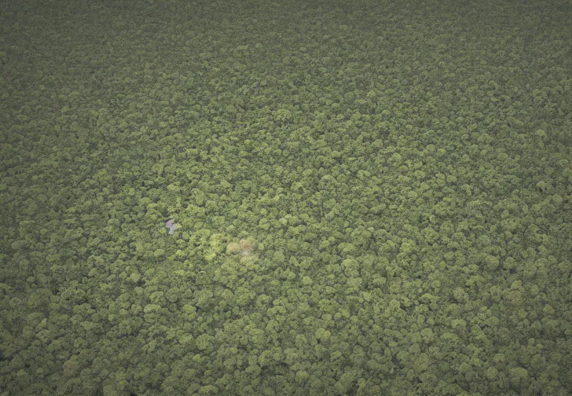 Prompt: overhead view of an large area with deforestation, pollution, climate change, loss of biodiversity, octane render,