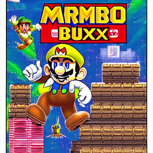 Image similar to video game box art of a commodore 6 4 game called super mario bros and metroid, highly detailed cover art.