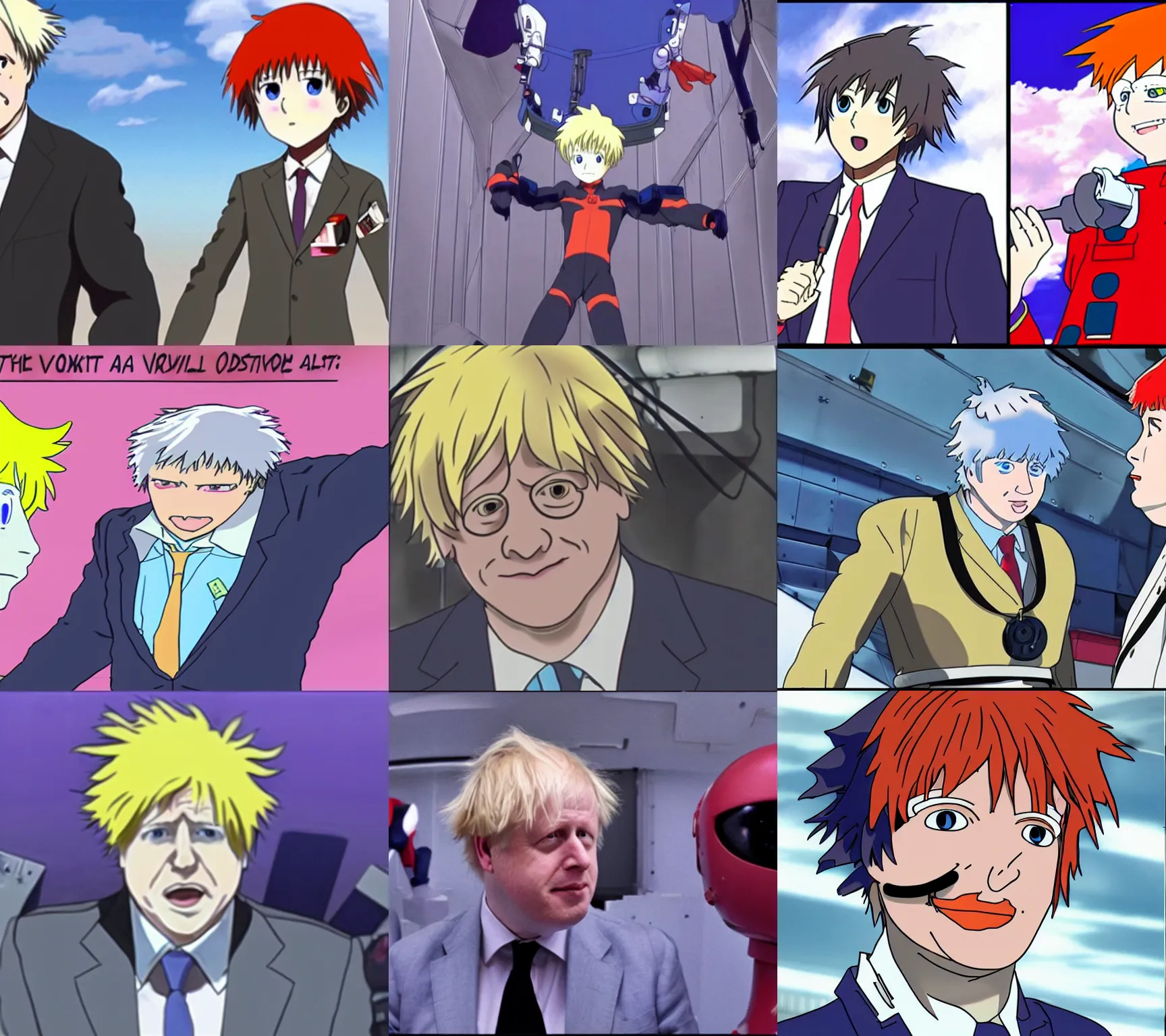 Prompt: boris johnson as an eva pilot in neon genesis evangelion, screenshot, anime, hd