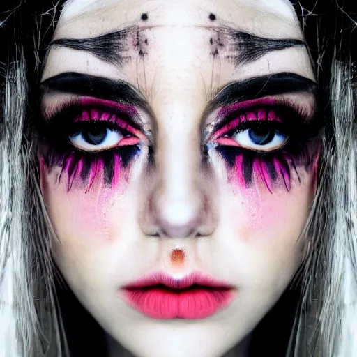 Prompt: emo makeup, [ closeup ]!!, trending on unsplash, intricate, detailed