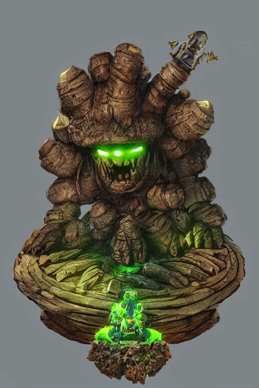 Image similar to zelda fantasy art giant golem troll wood rock greeble gemstone, global illumination ray tracing hdr fanart arstation by sung choi and eric pfeiffer and gabriel garza and casper konefal