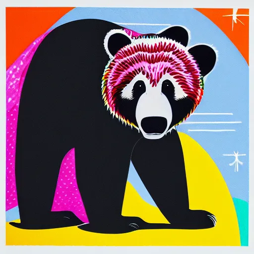 Image similar to pop art of a grizzly bear and a panda bear in love.