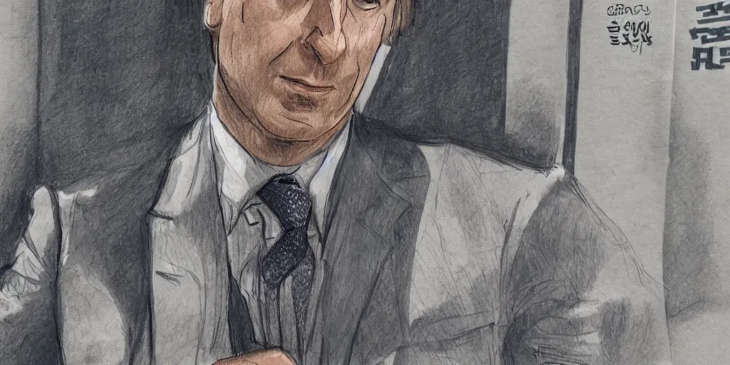 Prompt: a detailed sketch of saul goodman on holiday in korea