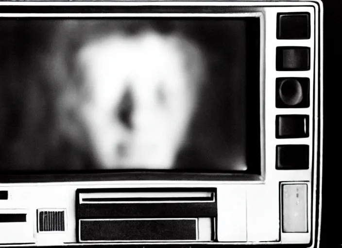 Image similar to high resolution black and white portrait with a 3 5 mm f / 5. 0 lens of a vintage 1 9 8 4 television set with soviet union test card signal interference. a bit of a person can be seen on the screen.