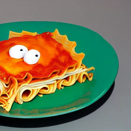 Prompt: garfield made out of lasagna